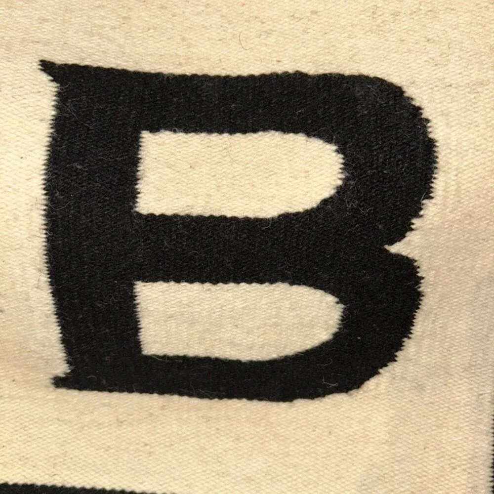 Jonathan Adler Black Cream white wool hand woven square 